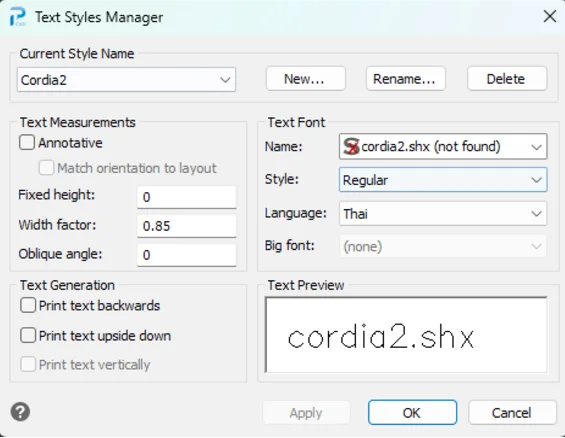 PTCAD text styles