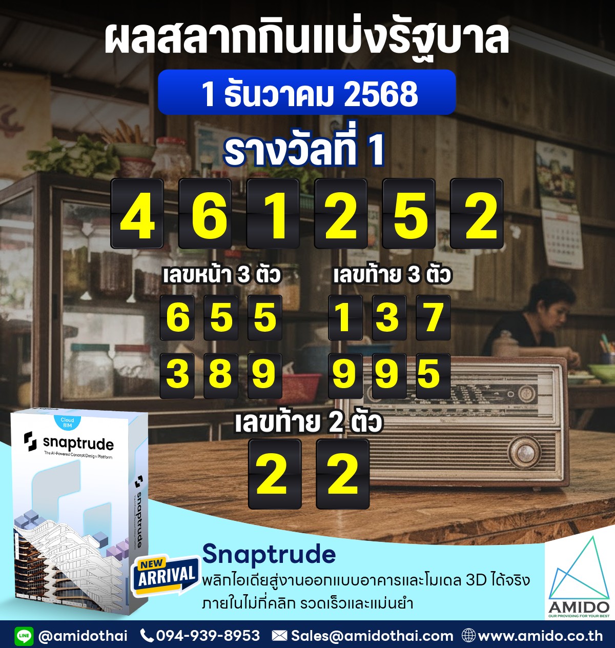 ผลรางวัลสลากกินแบ่งรัฐบาล งวดวันที่ 1 December 2568